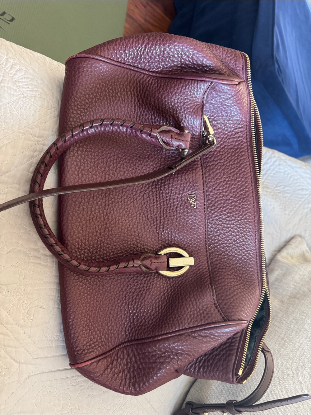 Diane von Furstenberg Sutra Burgundy Pebbled Leather Satchel Crossbody‎ Bag